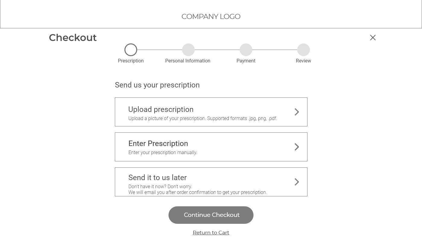 Wirefeame Checkout Step 1 – Prescription