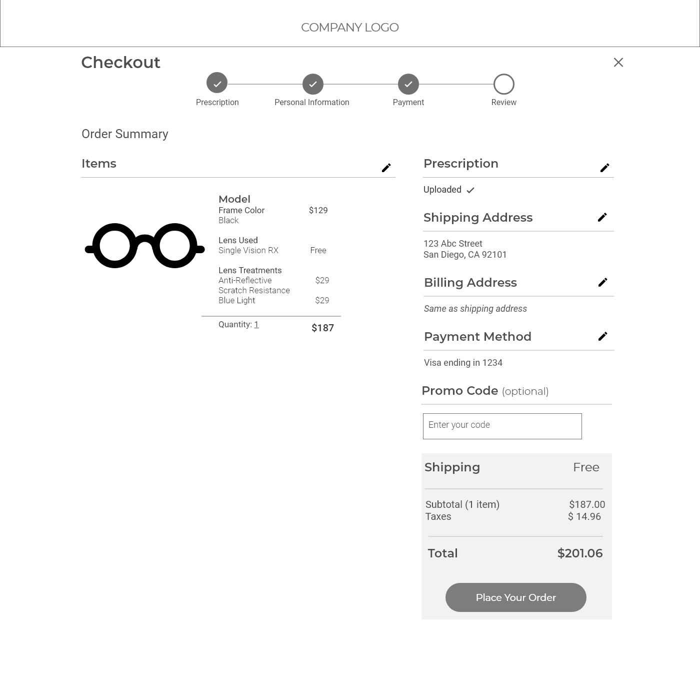 Wireframe Checkout Step 3 – Billing Information