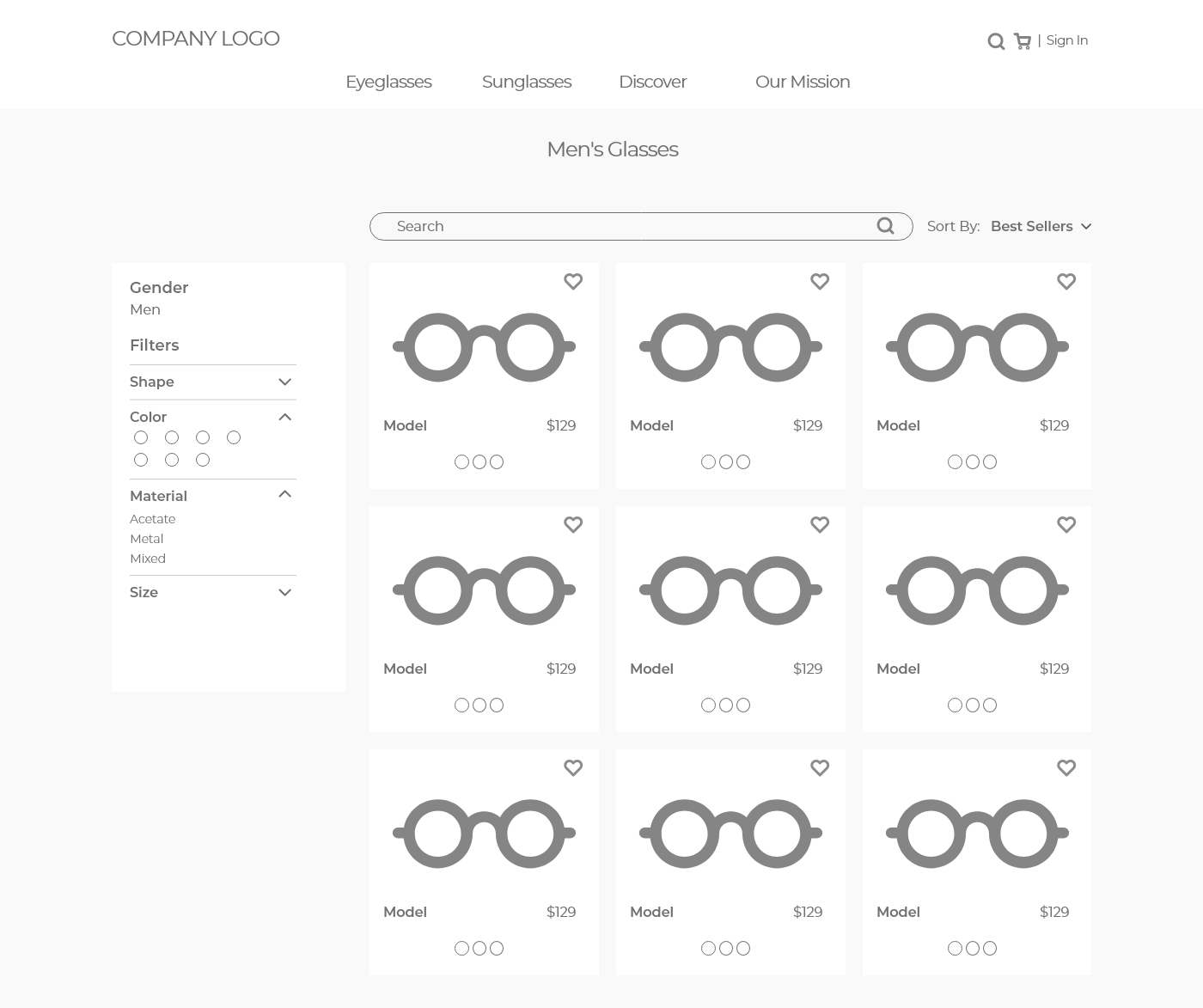 Wireframe Product Listings